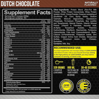 Forzagen Lean Gainer Premium Mass Builder | Mass Gainer Protein Powder for Men & Women | High Calorie Protein, Weight Gain, Bulk, Muscle Building Supplement | Dutch Chocolate, 12 lbs. (16+ Servings)