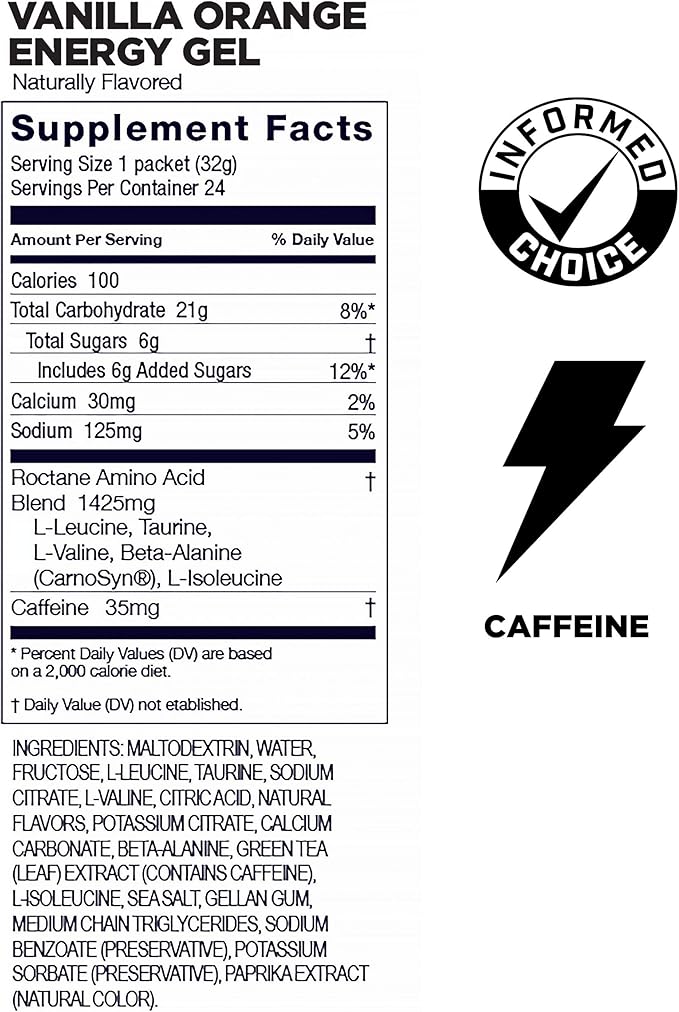 GU Energy Roctane Ultra Endurance Energy Gel, Vegan, Gluten-Free, Kosher, and Dairy-Free On-The-Go Sports Nutrition for Running, Biking, Hiking or Skiing, Vanilla Orange (24 Packets)