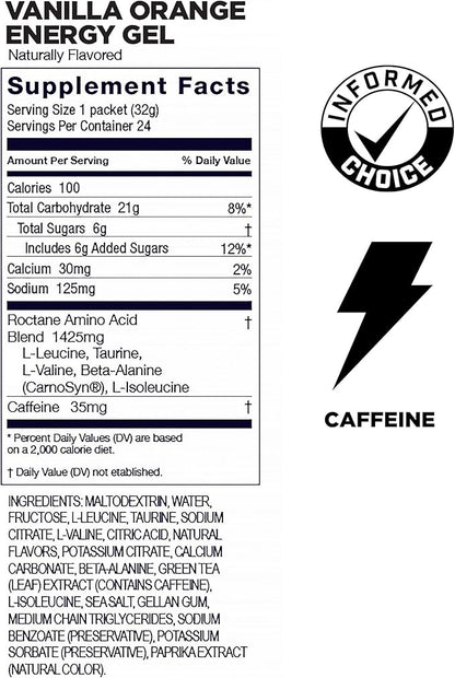 GU Energy Roctane Ultra Endurance Energy Gel, Vegan, Gluten-Free, Kosher, and Dairy-Free On-The-Go Sports Nutrition for Running, Biking, Hiking or Skiing, Vanilla Orange (24 Packets)
