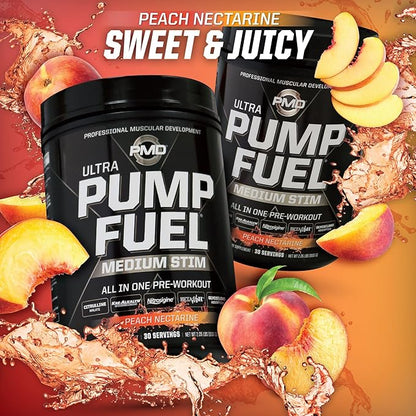 PMD Sports Ultra Pump Fuel - Pre Workout Drink Mix - Energy, Strength, Endurance, Recovery - Complex Carbohydrates and Amino Energy-Peach Nectarine (30 Servings)