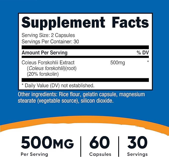 Nutricost Coleus Forskohlii 500mg Serving - Maximum Strength Formula 60 Caps (2 Bottles)