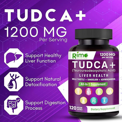 Tudca Supplement, with Milk Thistle, Dandelion. L Arginine, Ashwagandha, Panax Ginseng Root, Astragalus Root 1200 mg Per Serving 120 Capsules
