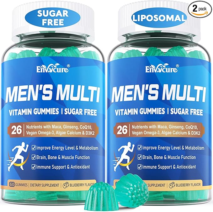 Multivitamin for Men Gummies, Vitamins A C D3 K2 E B, Zinc, Vegan Omega 3, CoQ10, Calcium, Magnesium, Lycopene - Liposomal Mens Methylated Vitamins, Energy, Immunity, Bone - Sugar Free, Vegan, 120 Cts