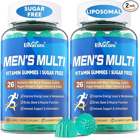 Multivitamin for Men Gummies, Vitamins A C D3 K2 E B, Zinc, Vegan Omega 3, CoQ10, Calcium, Magnesium, Lycopene - Liposomal Mens Methylated Vitamins, Energy, Immunity, Bone - Sugar Free, Vegan, 120 Cts