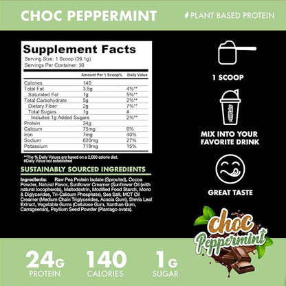 BLESSED Vegan Protein Powder - Plant Based Protein Shake Meal Replacement Powder - 23g of Pea Protein Powder for Women & Men, Dairy Free, Gluten Free, No Sugar Added, 30 Servings (Choc Peppermint)