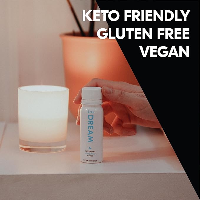 Tru Dream Shot, Cherry Berry Flavored Deep Sleep Aid Shots - Zero Sugar Calm Sleep Drink plus Melatonin, GABA, Chamomile - Caffeine Free, GF, Keto, Natural Flavors, Vegan Supplement, 2oz (Pack of 24)