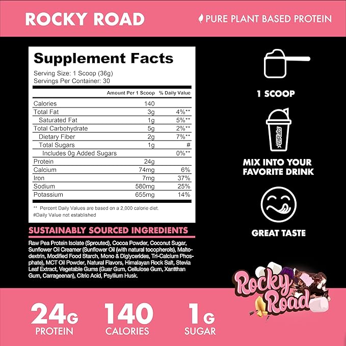 BLESSED Vegan Protein Powder - Plant Based Protein Powder Meal Replacement Protein Shake, 23g of Pea Protein Powder, Dairy Free, Gluten Free, Soy Free, No Sugar Added, 30 Servings (Rocky Road)