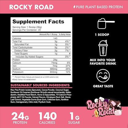 BLESSED Vegan Protein Powder - Plant Based Protein Powder Meal Replacement Protein Shake, 23g of Pea Protein Powder, Dairy Free, Gluten Free, Soy Free, No Sugar Added, 30 Servings (Rocky Road)