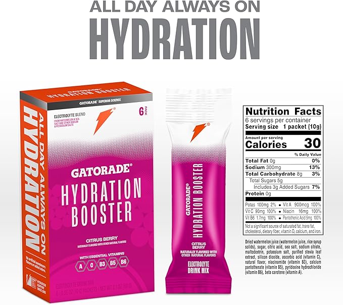 Gatorade Hydration Booster, Citrus Berry, Makes 20 Fl Oz (Pack of 6)
