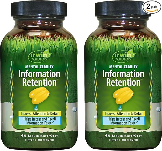 Irwin Naturals Mental Clarity Information Retention - 60 Liquid Soft-Gels, Pack of 2 - Helps Increase Attention to Detail & Retain and Recall Information Faster - 60 Total Servings