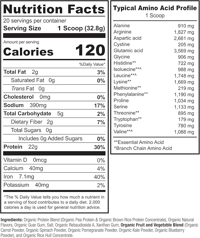 NATURELO Plant Protein Powder, Vanilla, 22g Protein - Non-GMO, Vegan, No Gluten, Dairy, or Soy - No Artificial Flavors, Synthetic Coloring, Preservatives, or Additives - 20 Servings
