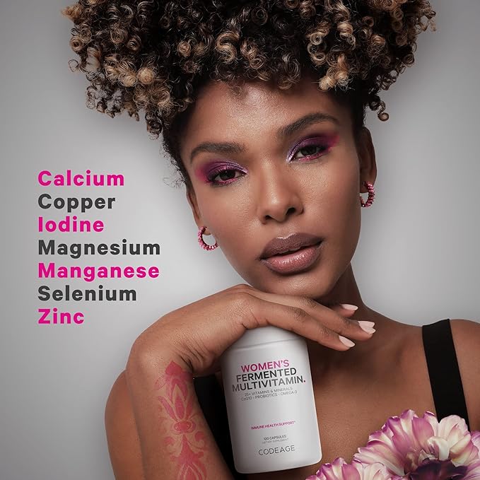 Codeage Women’s Daily Multivitamin, 25+ Vitamins & Minerals, Fermented, Organic Whole Foods, Probiotics Supplement - Vitamin A, Vitamin B, Vitamins C, D, E & K, Omega 3, Zinc – Vegan - 2 Pack