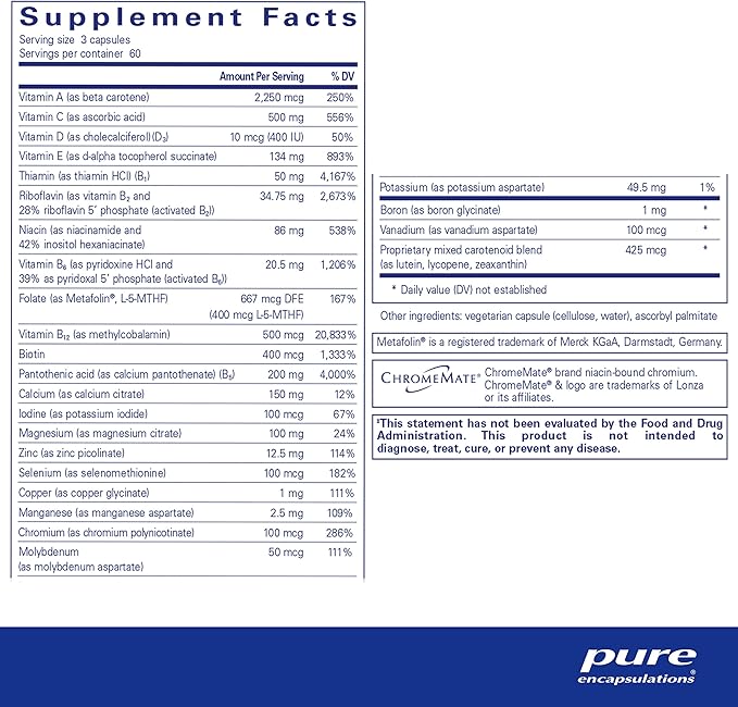 Pure Encapsulations Nutrient 950 Without Iron | Supplement to Support Cardiovascular, Immune, and Cellular Health, Bones, Hormone Metabolism, and Carbohydrate Utilization* | 180 Capsules