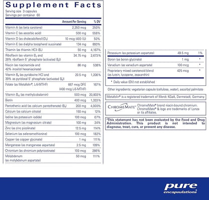 Pure Encapsulations Nutrient 950 Without Iron | Supplement to Support Cardiovascular, Immune, and Cellular Health, Bones, Hormone Metabolism, and Carbohydrate Utilization* | 180 Capsules