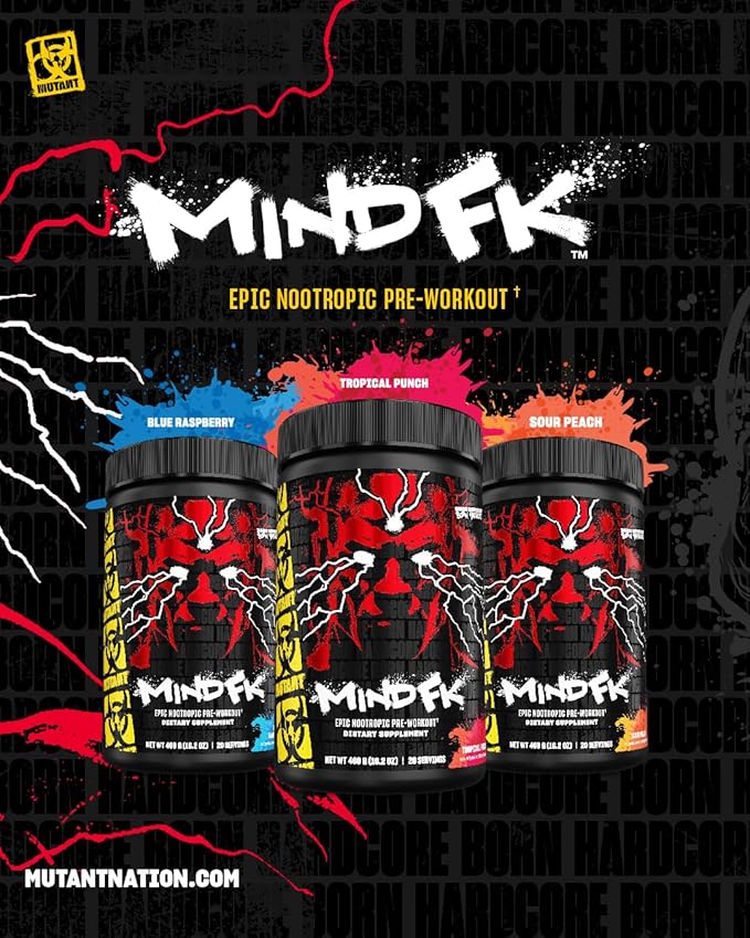Mutant Mind FK - Epic Nootropic Pre-Workout - Brain Supplement for Mental Focus - 20 Serve - Sour Peach - 460g