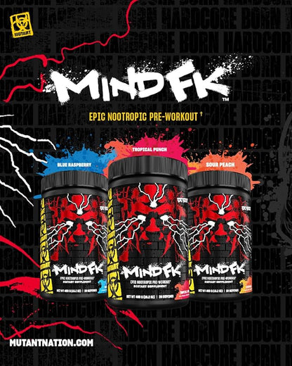 Mutant Mind FK - Epic Nootropic Pre-Workout - Brain Supplement for Mental Focus - 20 Serve - Sour Peach - 460g