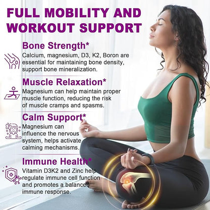 Sugar-Free Calcium Citrate Gummies 1000mg w/Vitamin D3 K2, Magnesium, Zinc, Boron, Manganese, Copper for Bone, Muscle & Immune, Ultimate Absorption Calcium Supplement for Women & Men - Vegan, 60 Count