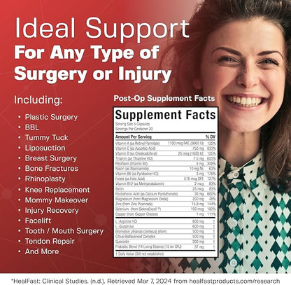 Complete Surgery & Injury Recovery Supplement: for Wound, Scar Treatment & Bruising w/Vitamins, Bromelain, Quercetin & Probiotics (Pre+Post Op)