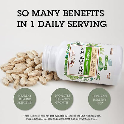 Quantum Health Super Lysine+ / Advanced Formula Lysine+ Immune Support with Vitamin C, Echinacea, Licorice, Propolis, Odorless Garlic (180 Tablets), Packaging may vary