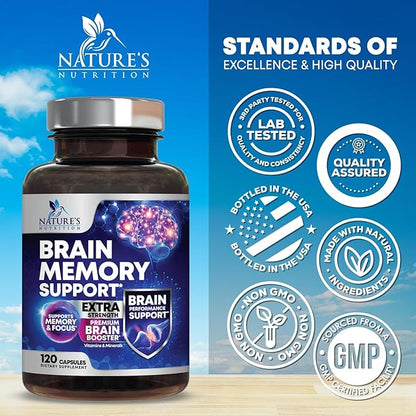 Nootropic Brain Supplements for Memory and Focus - 40 Nootropics & Vitamins to Support Clarity & Concentration, Brain Health Memory Pills with Phosphatidylserine Bacopa Huperzine & DMAE - 120 Capsules