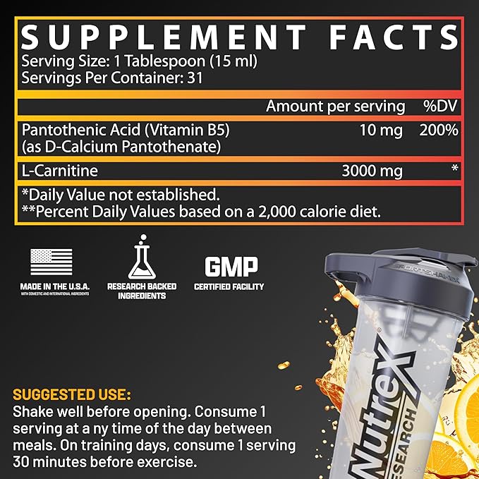 Nutrex Research Liquid Carnitine 3000 | Premium Liquid Carnitine, Fat Loss Support | Orange Mango |16 Fl Oz