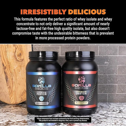Gorilla Mode Premium Whey Protein - Blueberry Muffin / 25 Grams of Whey Protein Isolate & Concentrate/Recover and Build Muscle (30 Servings)