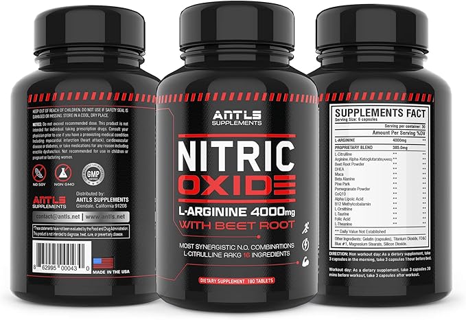 Nitric Oxide Supplement Booster Complex L Arginine 4000mg,L Citrulline, AAKG,Beet Root,Pre Workout Pills,Muscle Bulider,Growth,Pumps,Blood Flow,Vascularity,Heart Health,180 Capsules