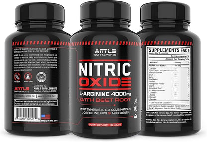 Nitric Oxide Supplement Booster Complex L Arginine 4000mg,L Citrulline, AAKG,Beet Root,Pre Workout Pills,Muscle Bulider,Growth,Pumps,Blood Flow,Vascularity,Heart Health,180 Capsules