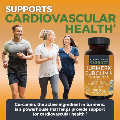 Organic Turmeric Supplement 1500 mg - Turmeric Pills for Joint Support and Cellular Defense - Turmeric Curcumin with Black Pepper for Increased Absorption - High Potency Turmeric Curcumin Supplement