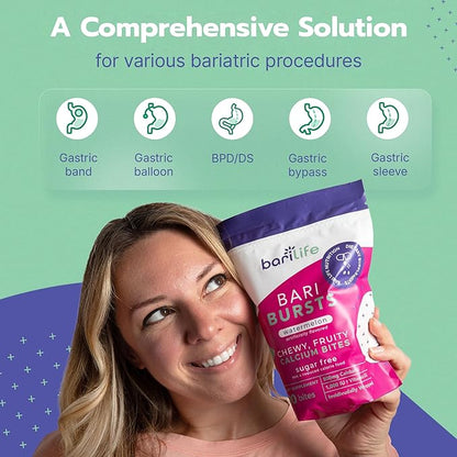 Calcium Citrate Bariatric Calcium Chews with 1000 IU Vitamin D3 - Ideal for Bariatric Patients - BariBurst by Bari Life (Fruit Punch)