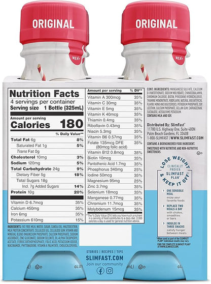 SlimFast Meal Replacement Shake, Original French Vanilla, 10g of Ready to Drink Protein, 11 Fl. Oz Bottle, 4 Count (Pack of 3) (Packaging May Vary)