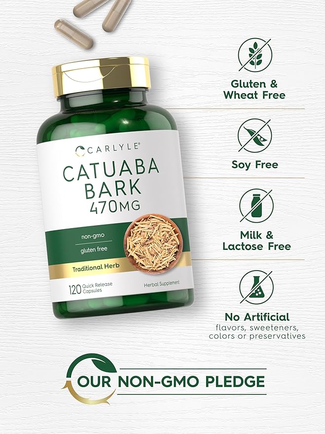 Carlyle Catuaba Bark Extract | 470mg | 120 Capsules | for Men and Women | Non GMO and Gluten Free
