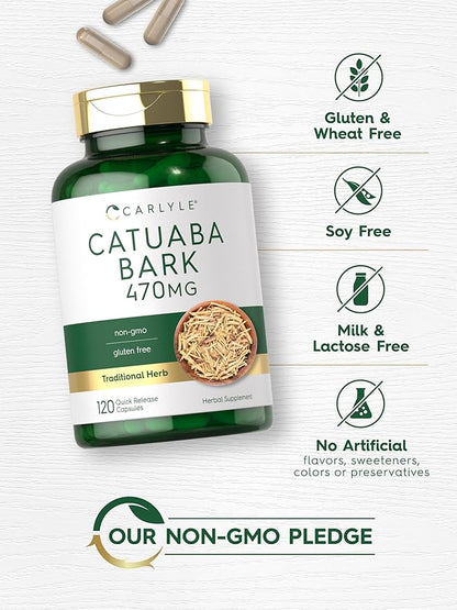Carlyle Catuaba Bark Extract | 470mg | 120 Capsules | for Men and Women | Non GMO and Gluten Free