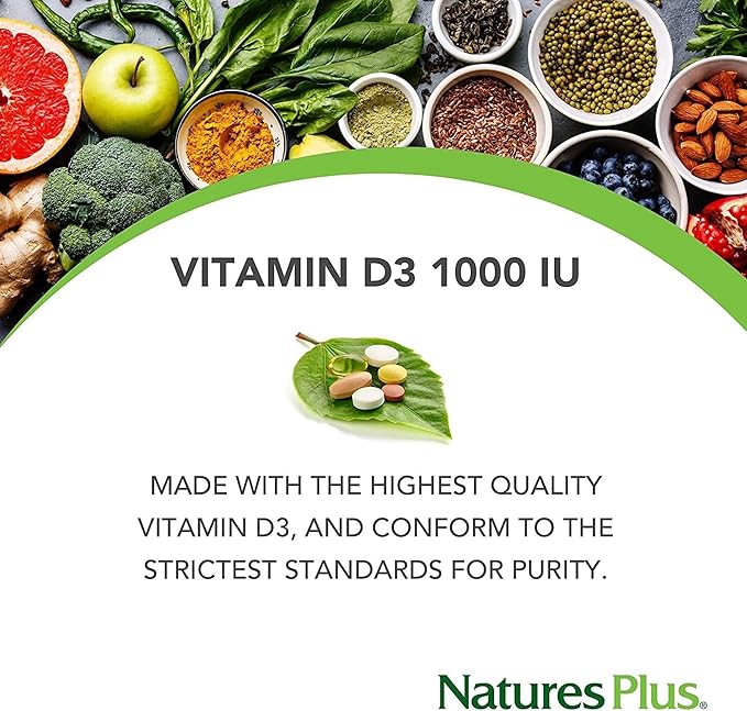 Natures Plus Vitamin D3 (Cholecalciferol) - 2500 iu, 90 Softgels - Bone Health, Heart Health & Immune System Support Supplement, Bioavailable Active Form - Gluten-Free - 90 Servings