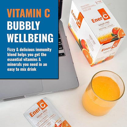 Ener-C Sugar Free Energy Orange Multivitamin Drink Mix Vitamin C 1000mg & Electrolytes - Natural Immunity Support with Real Fruit Juice Powders Non-GMO Vegan & Gluten Free - 30 Count