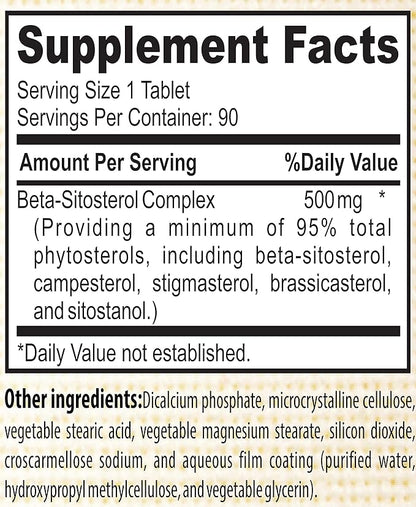 Nature's Potent Beta Sitosterol (500 Mg) Prostate Supplement for Men - Supports Frequent Urination, Prostate Health & Healthy Cholesterol Levels 90 (Tablets)