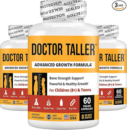 NuBest Doctor Taller - Height Growth Formula - Supports Height Growth and Immunity - Keto with Calcium, Vitamin D3, Vitamin K2, Amino Acids & Herbs for Children (8+) - 3 Pack | 3 Month Supply