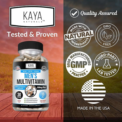 Kaya Naturals Multivitamin for Men - Men's Prostate Multivitamin - Multi Mineral Daily Supplement - Pills for Men - Supports Healthy Prostate - Vitaminas para Hombres - 30 Veggie Capsules
