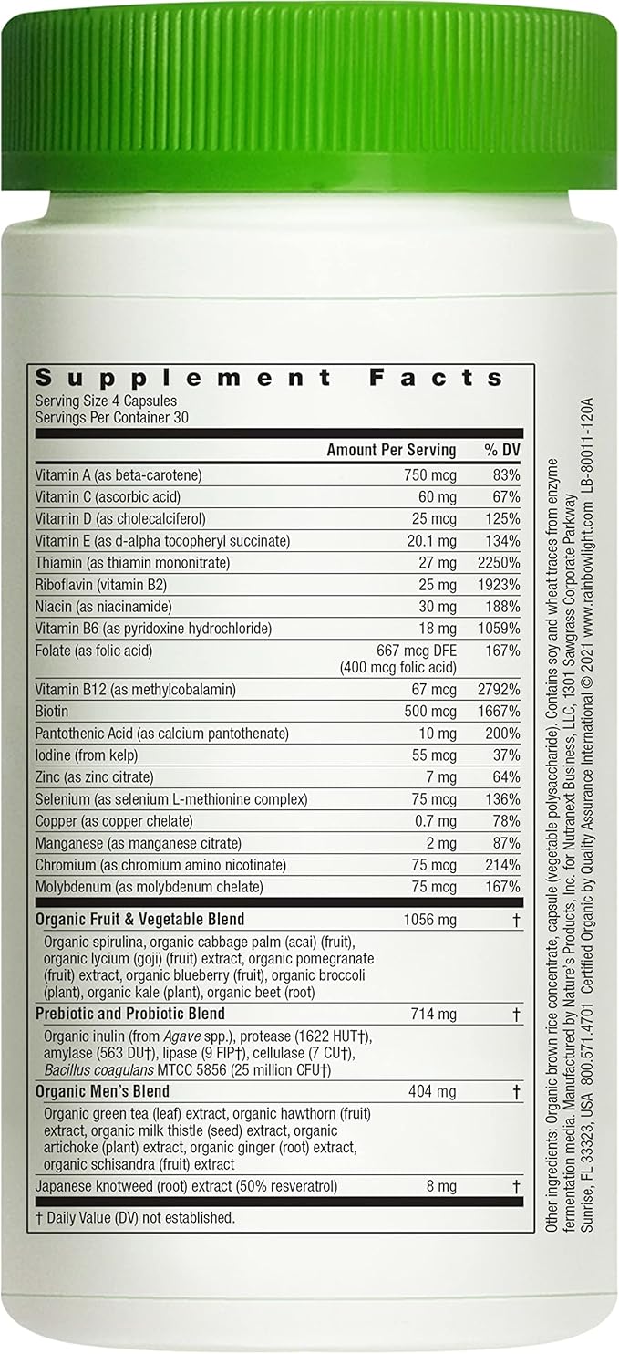 Rainbow Light Multivitamin for Men, Vitamin C, D & Zinc, Probiotics, Men's Multivitamin Provides High Potency Immune, Heart, & Liver Support, Non-GMO, Vegetarian, 120 Tablets