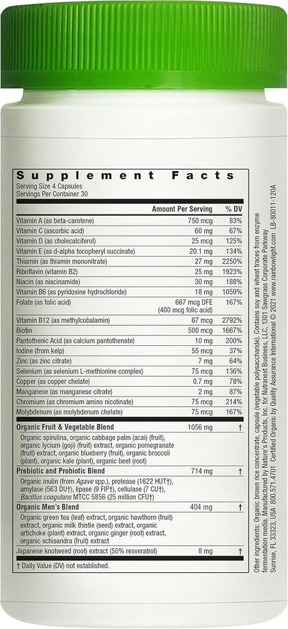 Rainbow Light Multivitamin for Men, Vitamin C, D & Zinc, Probiotics, Men's Multivitamin Provides High Potency Immune, Heart, & Liver Support, Non-GMO, Vegetarian, 120 Tablets