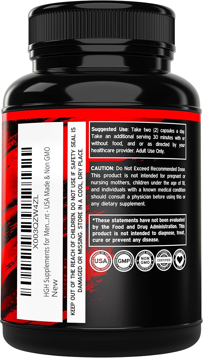 HGH Supplements for Men & Women (120 Count) 1500mg Support Muscle Growth & Healthy Levels of Human Growth Hormone for Men, Promote Healthy Muscle & Recovery For Men Post Workout Supplement - USA Made