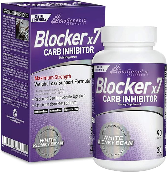 BioGenetic Labs Carb Blocker X7 - White Kidney Bean Cheat Pill - Keto-Friendly - Carb Blocker Pills for Women and Men - Appetite Suppressant to Maintain Your Ideal Body Weight (90 Capsules)
