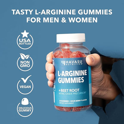 L Arginine Gummies - L Arginine Supplements for Men with L Citrulline and Beet Root - Nitric Oxide Supplement - L Arginine Supplement for Endurance Support - Sour-Berry Flavored - 88 NO Gummies