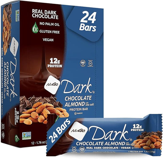NuGo Dark Chocolate Almond with Sea Salt, 12g Protein Bar, Vegan, Gluten Free, Non-GMO, Kosher Pareve, 24 Count