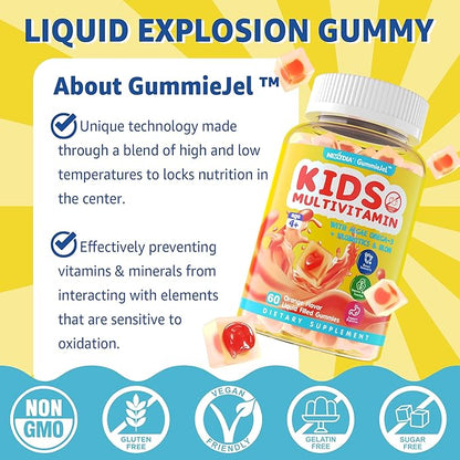 Kids Multivitamin Gummies with Iron, Vegan Omega 3 (EPA/DHA), Probiotics, Kids Vitamin A, C, D, E & Zinc for Immune Support, Multivitamin for Kids 4+, Sugar Free, Gluten Free, Fruit Flavor, 60 Counts