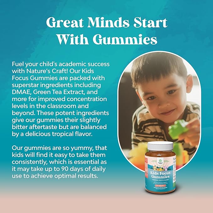 Vegan Brain Focus Gummies for Kids - Kids Focus Supplement with Phosphatidylserine Bacopa Monnieri Green Tea Extract and More Focus Vitamins for Kids Mood Concentration Energy and Focus (2 Pack)