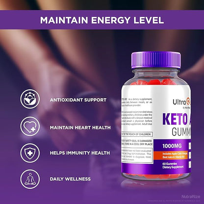 Ultra Quick Keto ACV Gummies, Ultra Quick Keto + ACV, All Natural Supplement, Premium Keto Plus ACV Formula, Apple Cider Vinegar 1000MG, Official UltraQuick Reviews (60 Gummies)