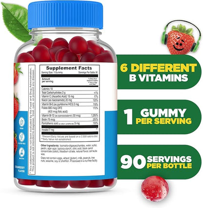 Lifeable Sugar Free Vitamin B Complex for Kids | B-Complex with Vitamin C | Great Tasting VIT B Complex Vitamins | Energy and Nerve Support | Kids B Vitamins Complex for Boys and Girls | 90 Gummies