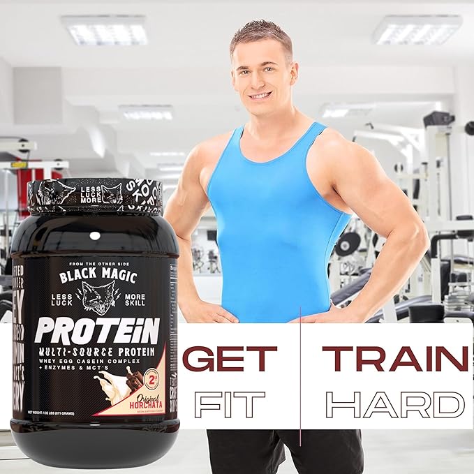 Worldwide Nutrition Bundle: Black Magic Multi-Source Casein Protein Powder - Muscle Gain with Whey, Micellar Casein, MCTs & Enzymes - Original Horchata Flavor - 2 LB & Multi-Purpose Keychain