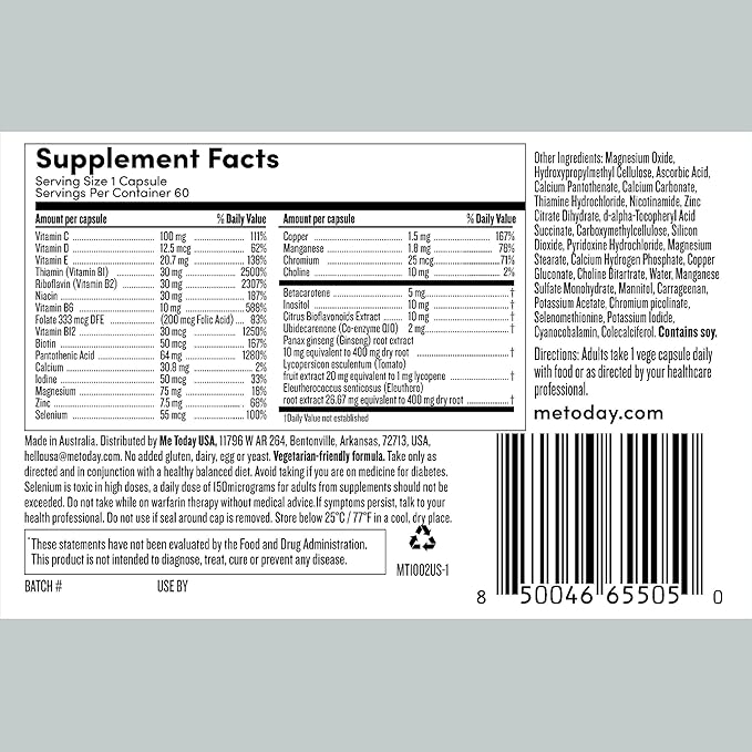 Multivitamin for Men, Mineral Supplements with 27 Vitamins, Minerals and Herbs, Including D, C, A, B, Biotin and Zinc, Vegetarian | General Health Supplements | 60 Capsules